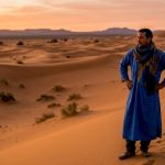 Berber guide at sunrise overlooking Erg Chebbi dunes